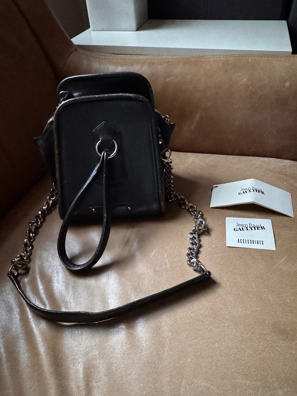 Jean Paul Gaultier Dark Green Leather Crossbody Chain Strap and short handles